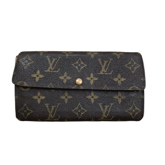 Louis Vuitton Monogram Sarah Wallet Leather Snap Closure Brown - Picture 1 of 8